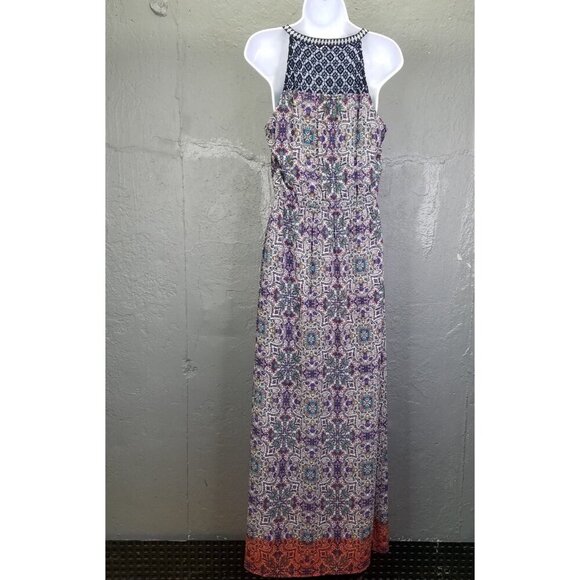 DR2 Daniel Rainn Maxi Dress Sm Sleeveless Boho Lace Yolk Blue Purple Sheer Lined - Picture 9 of 16